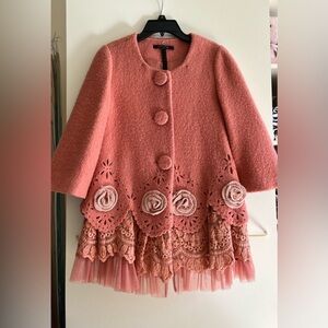 Anthropologie Style Coat Pink XS P 0 detachable fur collar babydoll lace floral